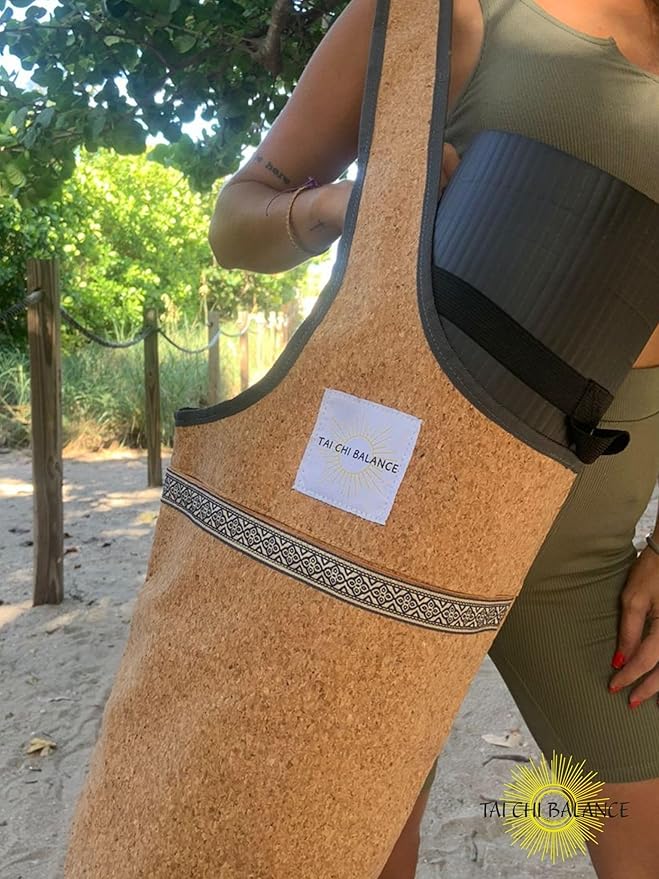 Cork Yoga bag; yoga bags and carriers for women; yoga accessories for women; gym bag for women with yoga mat holder; yoga strap for mat; bag for yoga mat; yoga matts for women; yoga mat women