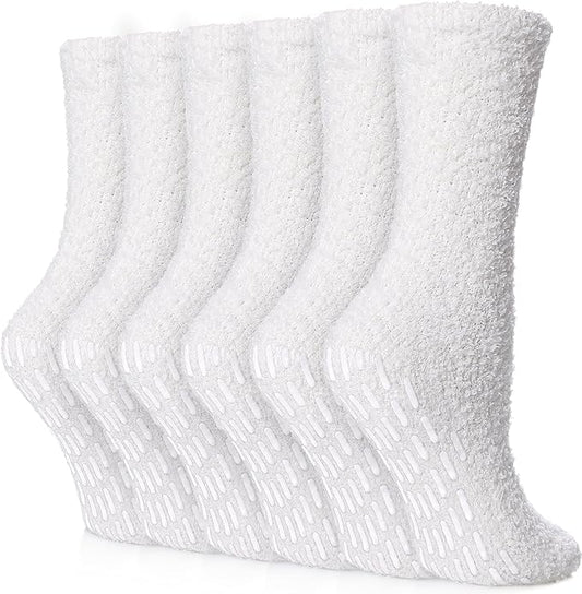 FNOVCO Non Slip Socks for Women Winter Warm Cozy Fuzzy Slipper Socks Soft Fluffy Hospital Socks with Grips