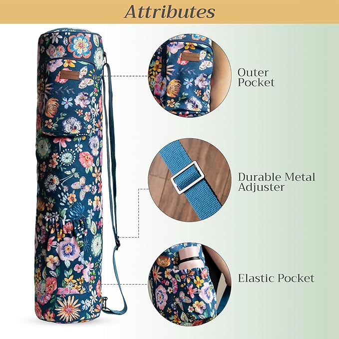 Maison d' Hermine Yoga Mat bag, Cylindrical bag for Woman&Men, yoga mat Bag &Adjustable shoulder straps Yoga Mat Carrier Bag with Drawstring Water Bottle Pocket and zipper pocket