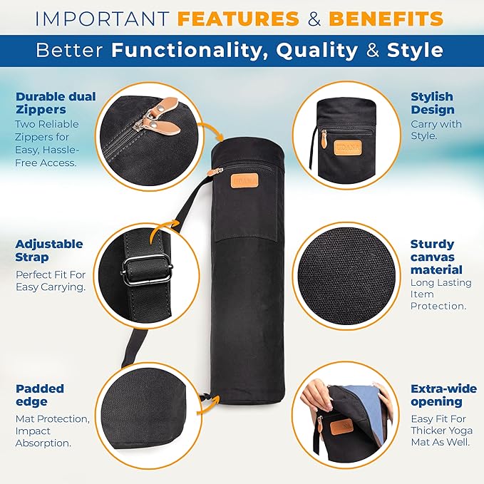 UDANA Yoga Mat Bag, Large – Fits Thick Mats, 3 Storage Pockets, Adjustable Strap