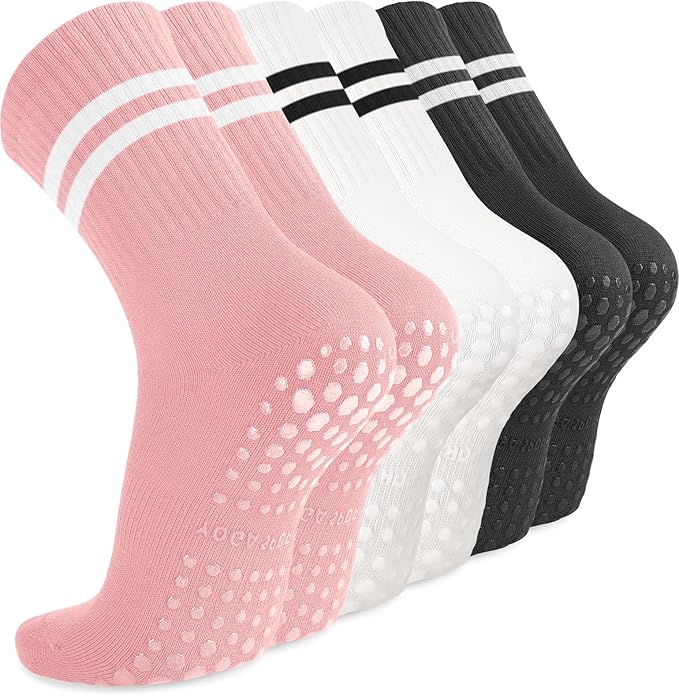 Diu Life 3 Pack Pilates Socks Yoga Socks with Grips for Women Non Slip, Workout, Pure Barre, Ballet, Dance, Hospital Socks
