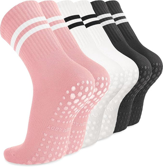 Diu Life 3 Pack Pilates Socks Yoga Socks with Grips for Women Non Slip, Workout, Pure Barre, Ballet, Dance, Hospital Socks