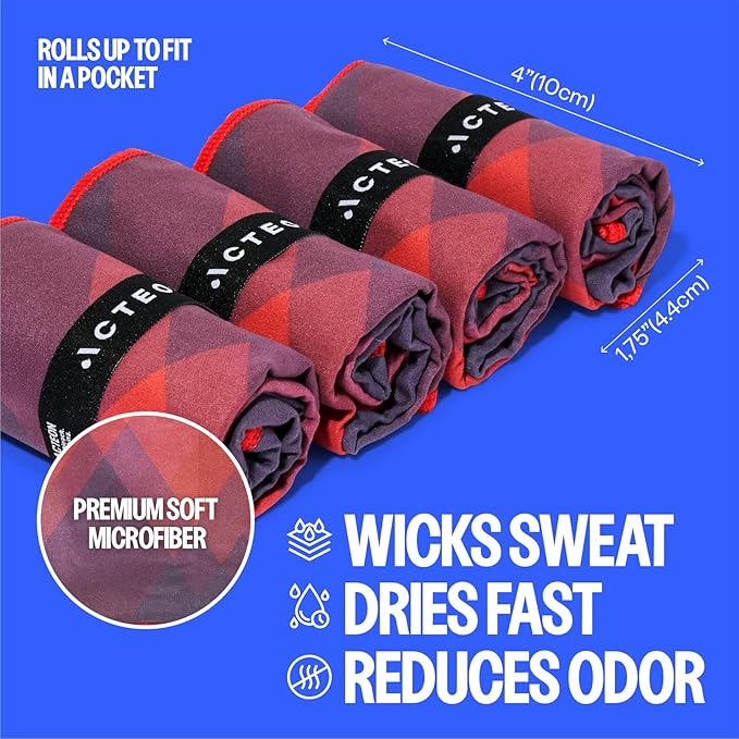 Acteon Quick Dry Microfiber Gym Towel, 4 Pack Odor-Free, Super Absorbent Workout Towels, Body Sweat