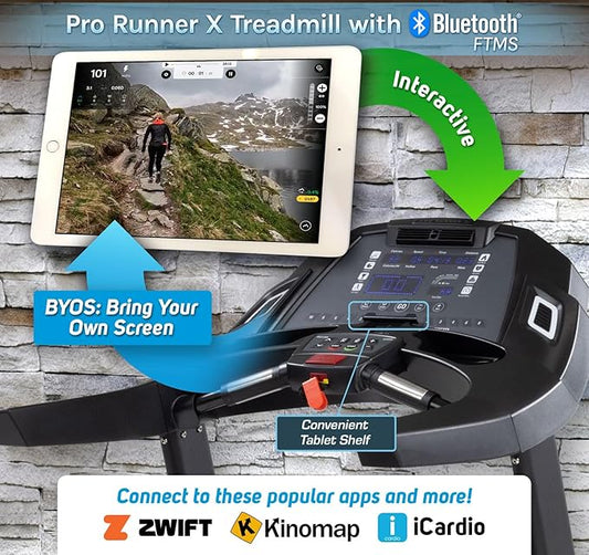 3G Cardio Pro Runner X Treadmill - Heavy Duty Home Construction - FreeSync FTMS Bluetooth Connectivity - Low 6.5" Step-up Height - Foldable Compact Storage - Orthopedic Belt - 350 lb Capacity