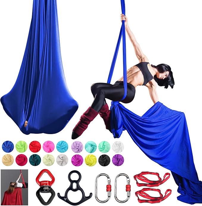 Aerial Silk Set, Premium 9Yards/8.2m Medium Stretch Fabric Silks, Perfect for AntiGravity Hammock Yoga Training & Dance Circus Performances Includes Hardwares & Daisy Chains