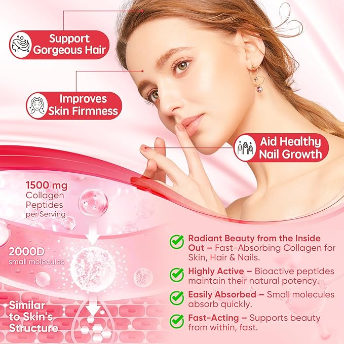 Collagen Peptide Gummies for Women & Men Sugar-Free, Multi Collagen Hydrolyzed w/ 1500mg Protein Type I,II,III,V,X, 5000mcg Biotin, Methylated B12, Vitamin C A E D3 B6 for Skin Hair Nails, Bone, 60Cts