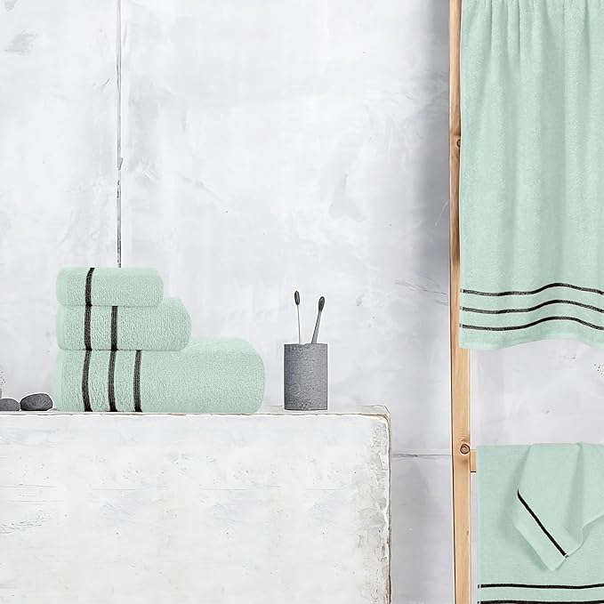 MyOwn Ultra Soft 6 Pack Cotton Towel Set, Contains 2 Bath Towels 28x55 inch, 2 Hand Towels 16x24 inch & 2 Wash Coths 12x12 inch, Ideal Everyday use, Compact & Lightweight - Sea Green, 71656
