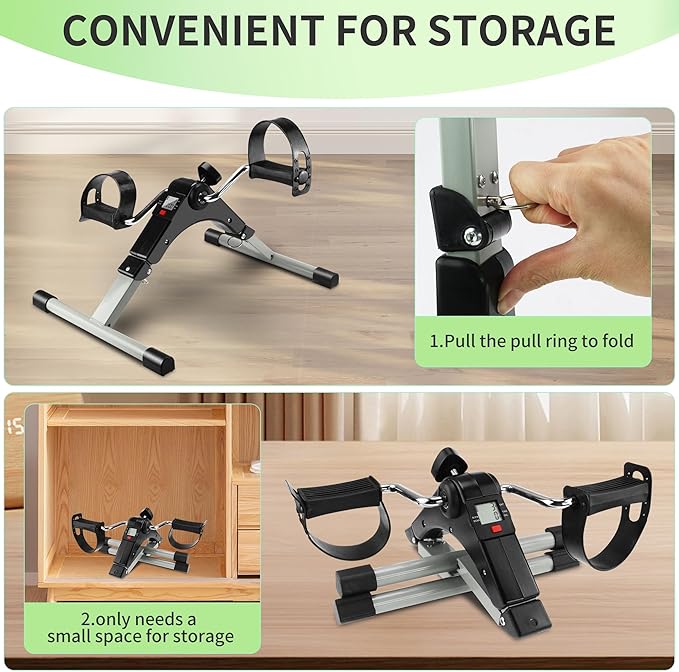 Under Desk Bike Pedal Exerciser Folding Arm Bike with LCD Display Adjustable Resistance Foldable Mini Exercise Bike Machine for Office Home with Suction Cups Anti-Slip