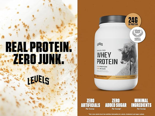 Levels Grass Fed Whey Protein Powder, No Artificials, 24G of Protein, Vanilla Cinnamon, 2LB
