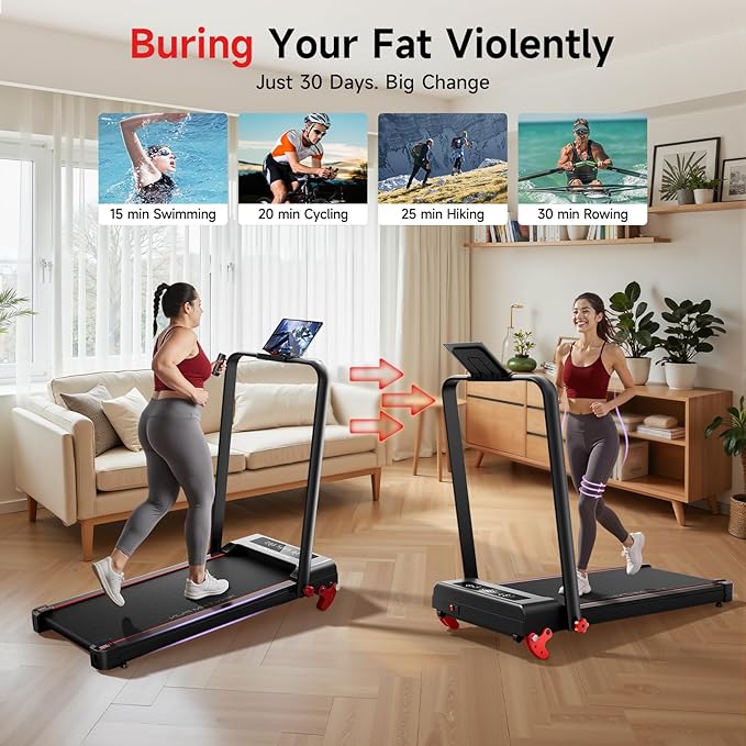 RHYTHM FUN Treadmill with Incline, Walking Pad with Handle Bar,300lbs Walking Pad with APP, Portable Folding Walking Treadmills for Home/Office with Low Noise