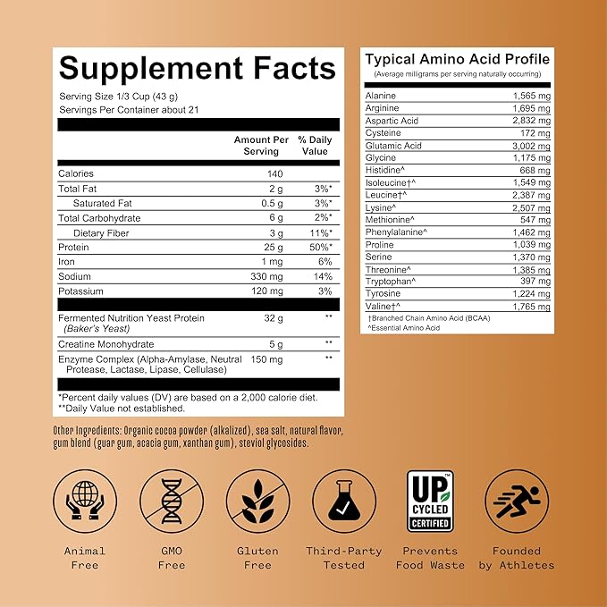 25g Chocolate Protein + 5g Creatine Powder, Vegan Plant-Based Protein with Digestive Enzymes to Build & Recover, 21 Servings