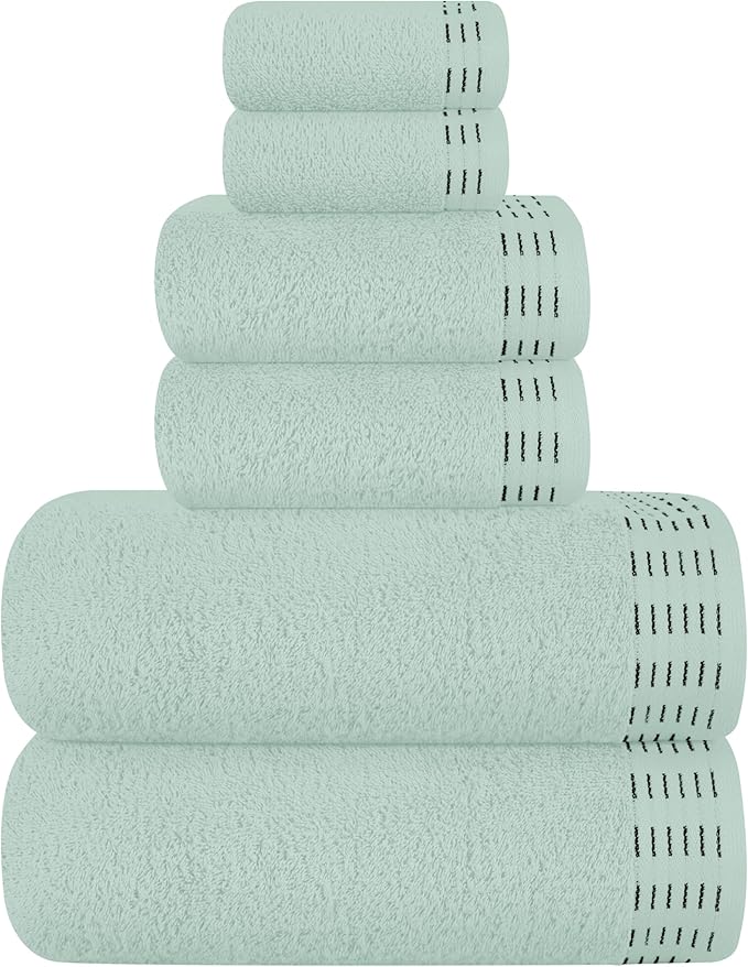 Ultra Soft 6 Pack Cotton Towel Set, Contains 2 Bath Towels 28x55 inch, 2 Hand Towels 16x24 inch & 2 Wash Coths 12x12 inch, Ideal Everyday use, Compact & Lightweight - Sea Green