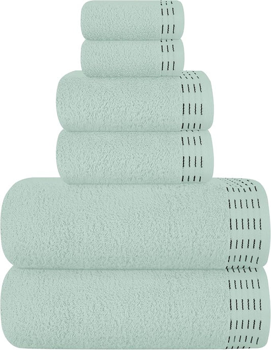 Ultra Soft 6 Pack Cotton Towel Set, Contains 2 Bath Towels 28x55 inch, 2 Hand Towels 16x24 inch & 2 Wash Coths 12x12 inch, Ideal Everyday use, Compact & Lightweight - Sea Green