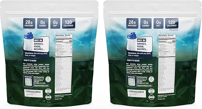 Opportuniteas Grass Fed Whey Isolate Protein Powder - Unflavored 28g Protein Powder Without Artificial Sweeteners, Hormone-Free Cows, Non GMO - 5lb