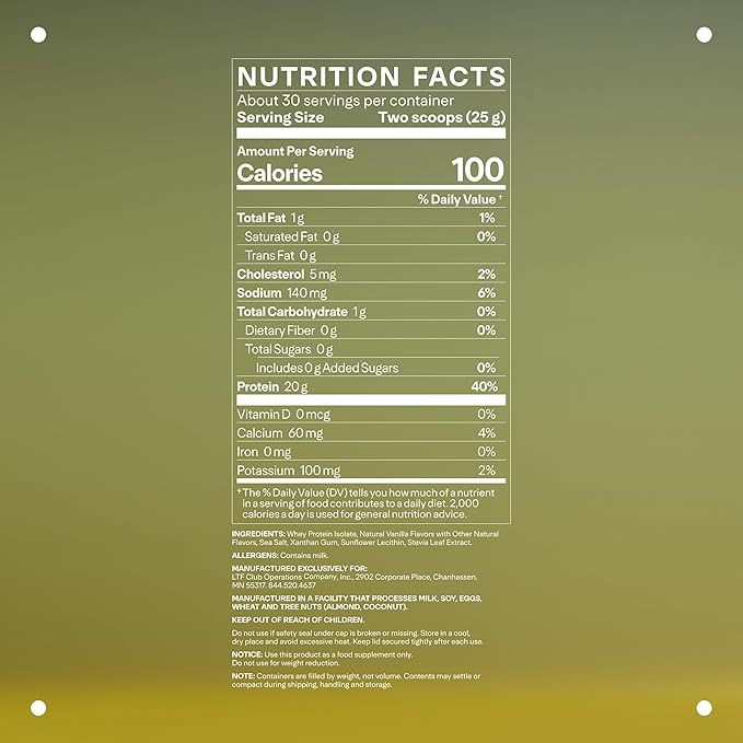 LTH Flex Whey Protein Isolate - Trusted by Life Time Members - Lactose-Free Protein Powder - NSF Certified for Sport - Low Fat, No Added Sugar & Low Carb - Vanilla (30 Servings)