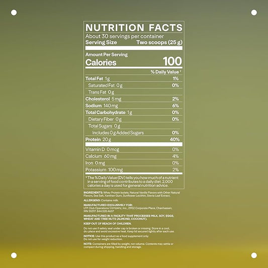 LTH Flex Whey Protein Isolate - Trusted by Life Time Members - Lactose-Free Protein Powder - NSF Certified for Sport - Low Fat, No Added Sugar & Low Carb - Vanilla (30 Servings)