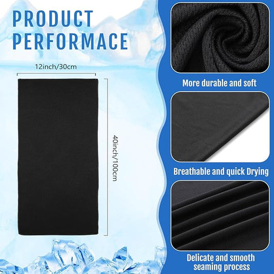 Hosuly 15 Pack Cooling Towels 40" x 12" Cooling Towels for Neck and Face Iced Towel Microfiber Soft Breathable Chilly Yoga Towel for Hot Weather (Black, White, Light Gray)