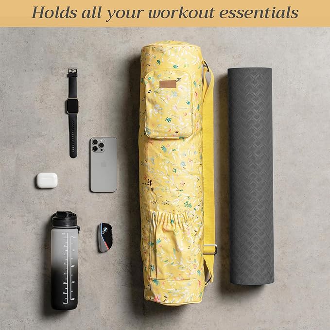 Maison d' Hermine Yoga Mat bag, Cylindrical bag for Woman&Men, yoga mat Bag &Adjustable shoulder straps Yoga Mat Carrier Bag with Drawstring Water Bottle Pocket and zipper pocket