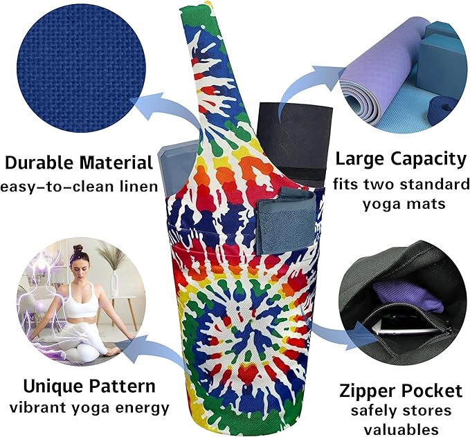 Yoga Mat Bag Carrier for Women with Side Large Pocket Durable Linen Workout Gym Travel Storage Pilates Mats