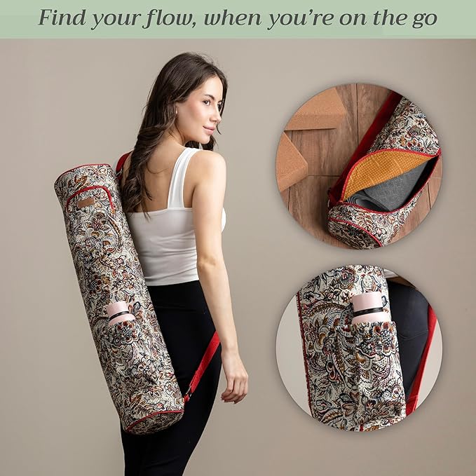 Maison d' Hermine Yoga Mat bag, Cylindrical bag for Woman&Men, yoga mat Bag &Adjustable shoulder straps Yoga Mat Carrier Bag with Drawstring Water Bottle Pocket and zipper pocket