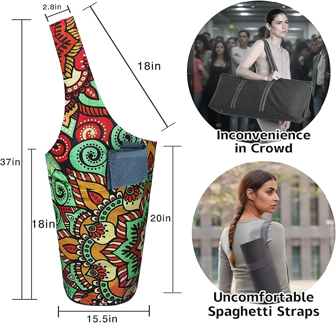 Yoga Mat Bag Carrier for Women with Side Large Pocket Durable Linen Workout Gym Travel Storage Pilates Mats