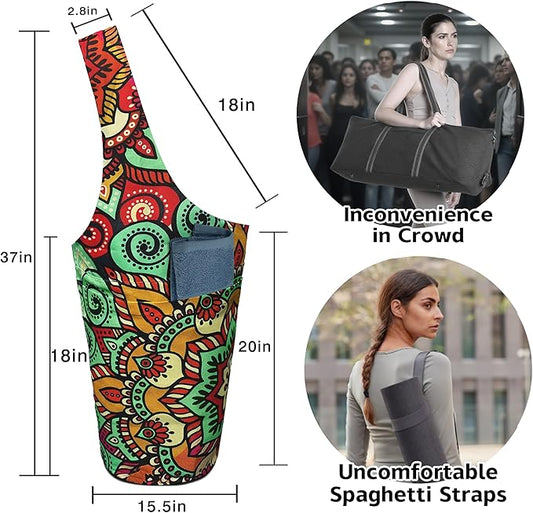 Yoga Mat Bag Carrier for Women with Side Large Pocket Durable Linen Workout Gym Travel Storage Pilates Mats