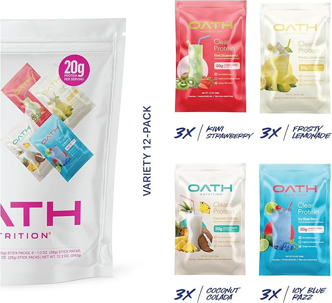 Oath Nutrition Clear Whey Isolate Protein Powder Variety Pack, 12 Pack