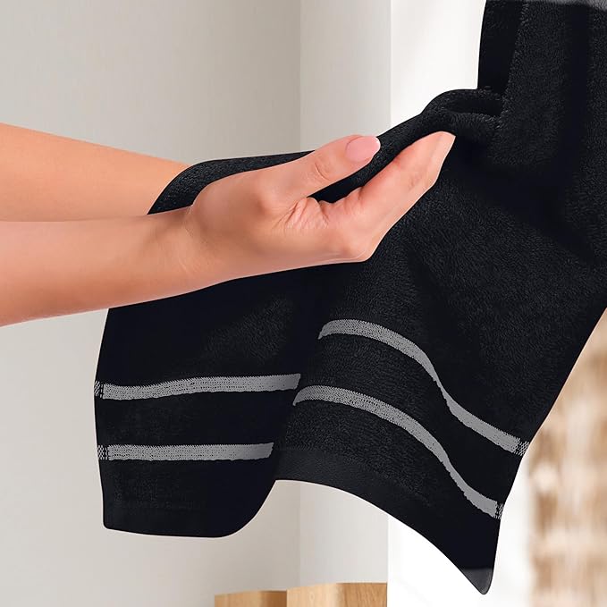 MyOwn Ultra Soft Cotton 6 -Piece Hand Towel Set 16x24 Inch, Ideal for use in Bathroom, Kitchen, Gym, Spa & General Cleaning, Compact & Lightweight Multi Purpose Hand Towels - Black
