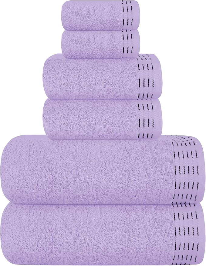 Ultra Soft 6 Pack Cotton Towel Set, Contains 2 Bath Towels 28x55 inch, 2 Hand Towels 16x24 inch & 2 Wash Coths 12x12 inch, Ideal Everyday use, Compact & Lightweight - Purple