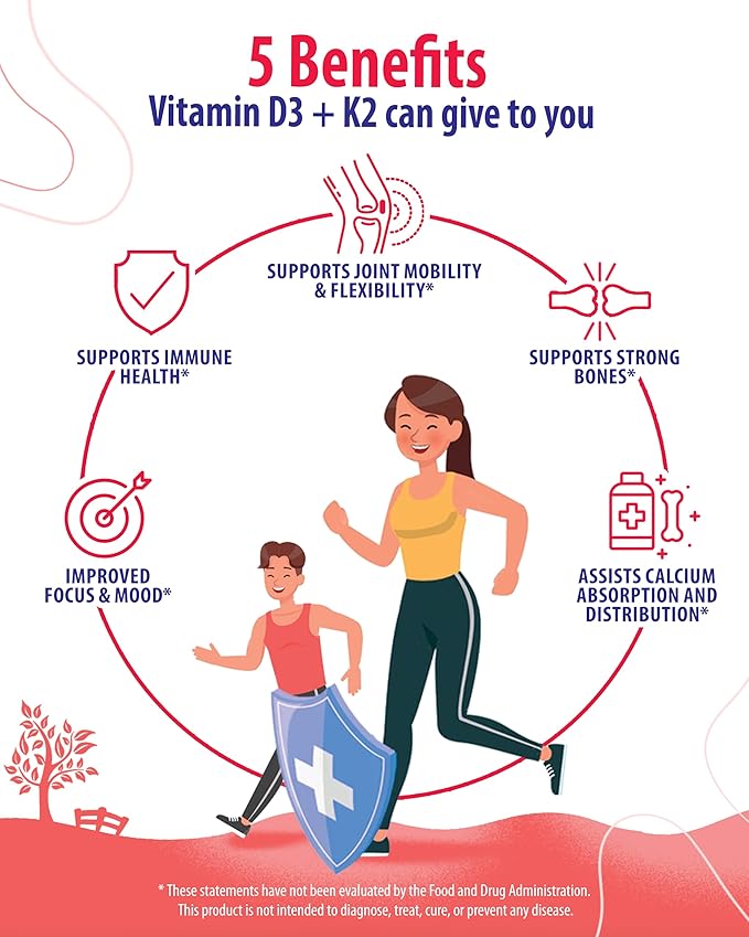 Sugar-Free Vitamin D3 K2 Gummies 5000 IU - Immune & Bone Support Gummies - Vitamin D Gummy Supplement for Adults - High-Absorption, Vegan, Halal, Gluten-Free Chewable Vitamins