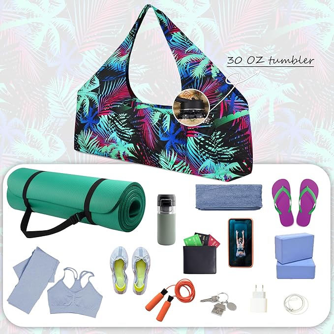 Large Yoga Mat Bag Yoga Bags and Carriers Fits All You Stuff Yoga Tote Bag with Yoga Mat Strap, Elastic Pockets and Zipper Pockets