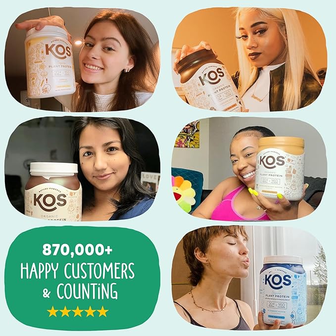 KOS Vegan Protein Powder, Unflavored & Unsweetened - Low Carb Pea Protein Blend, Organic Superfood Rich in Vitamins & Minerals - Keto, Soy, Dairy Free - Meal Replacement for Women & Men - 20 Servings