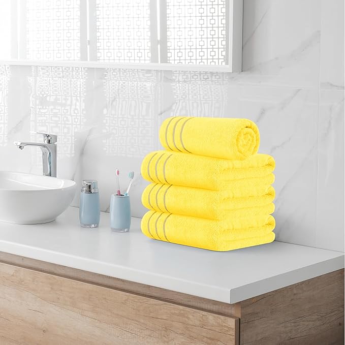 MyOwn Ultra Soft 4 Pack Oversized Bath Towel Set 27x54 inches, 100% Cotton Bath Towels, Highly Absorbant Compact Quickdry & Lightweight Towel, Ideal for Gym Travel Camp Pool - Lime Yellow