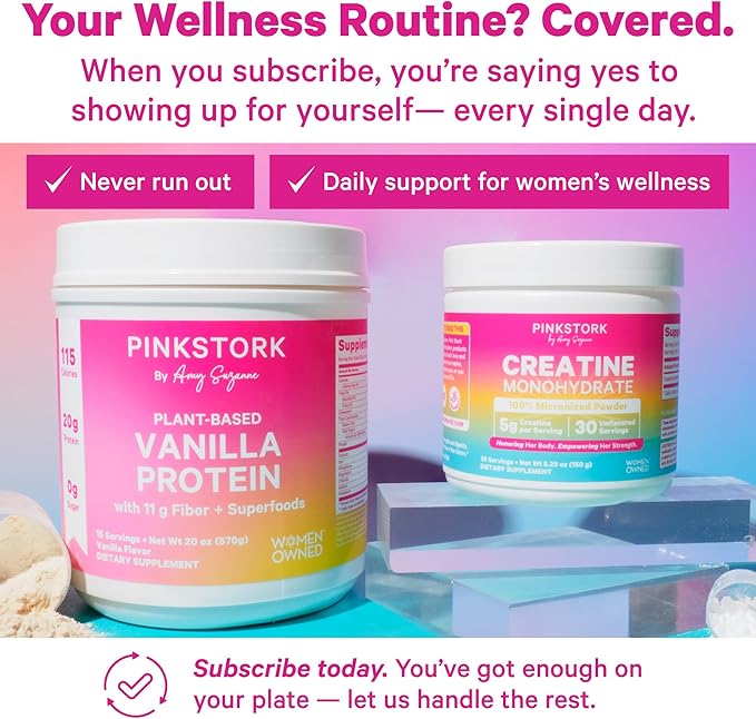 Pink Stork Protein Powder for Women, 20g Plant Based Protein Powder with Fiber + Superfoods, Gluten Free, Dairy Free, Sugar Free, Vanilla Protein Shake - 15 Scoops