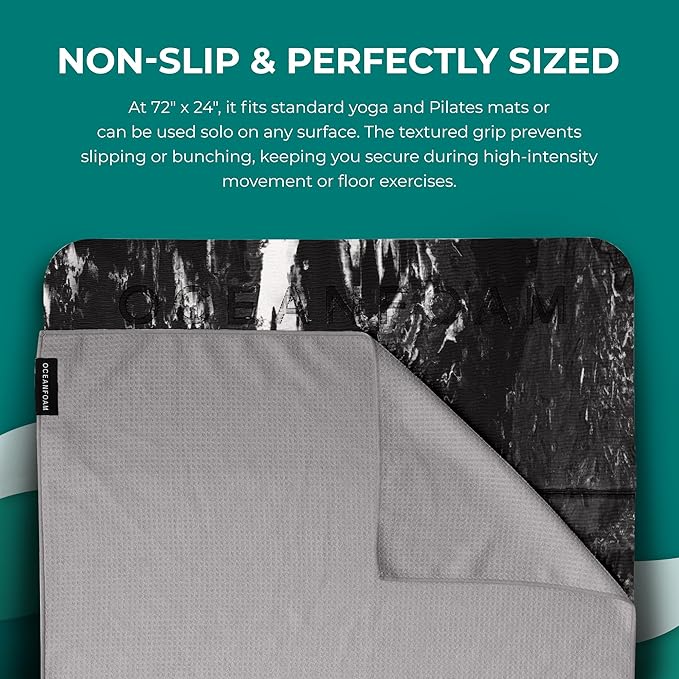 Oceanfoam Beach Towel – Lightweight, Absorbent, Quick-Drying, Sand-Resistant, Non-Slip – Ideal for Workouts, Yoga, Pilates, Beach, Pool, Boat & Travel – 25% Recycled – 72"x24" (Charcoal Gradient)