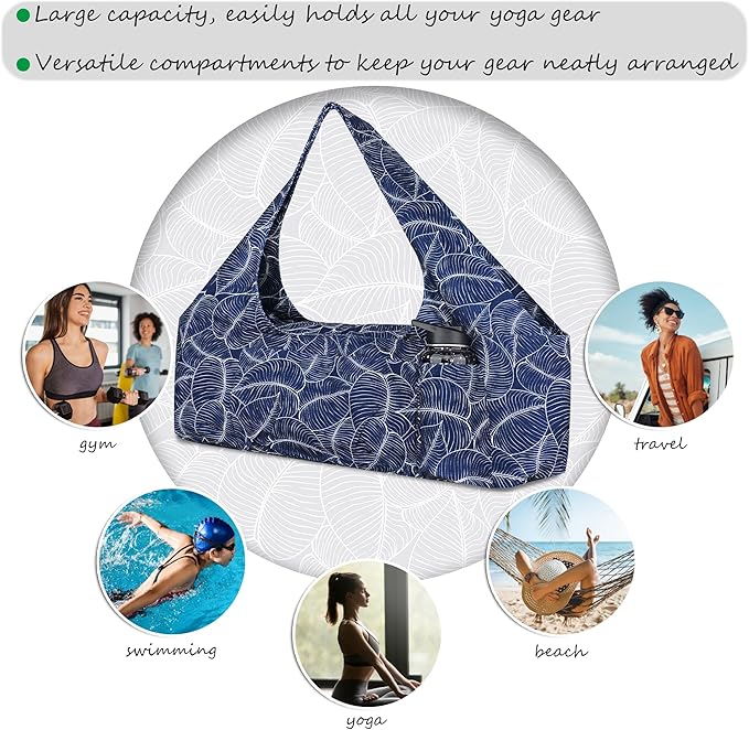 Large Yoga Mat Bag Yoga Bags and Carriers Fits All You Stuff Yoga Tote Bag with Yoga Mat Strap, Elastic Pockets and Zipper Pockets