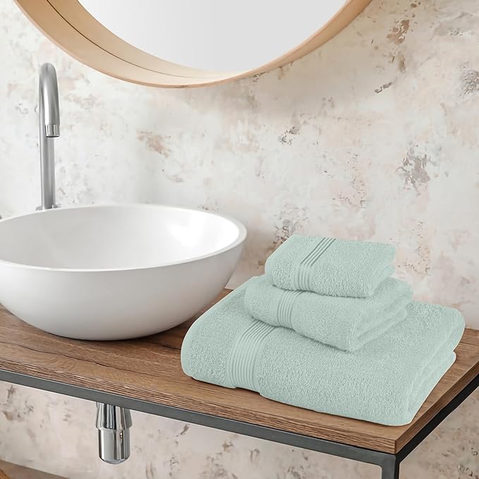 Belizzi Home Ultra Soft 3 Pack Cotton Towel Set, Contains a Bath Towel 28x55 inch, a Hand Towel 16x24 inch & a Wash Coth 12x12 inch, Ideal Everyday use, Compact & Lightweight - Sea Green