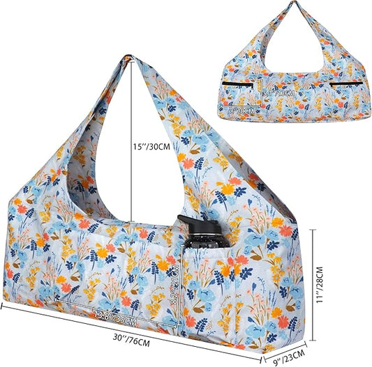 Large Yoga Mat Bag Yoga Bags and Carriers Fits All You Stuff Yoga Tote Bag with Yoga Mat Strap, Elastic Pockets and Zipper Pockets