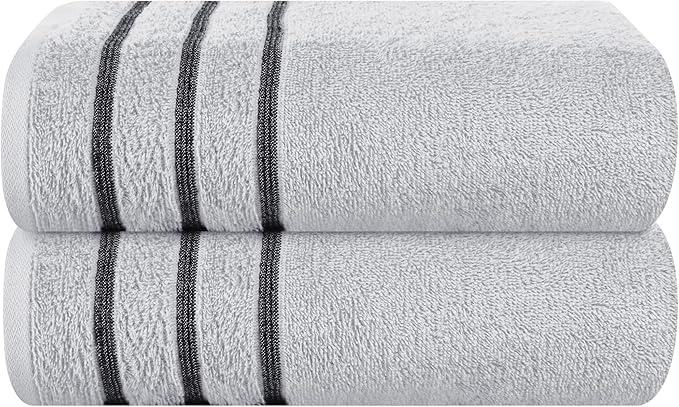 MyOwn Cotton 2 Pack Oversized Bath Towel Set 28x55 inches, Large Bath Towels, Ultra Absorbant Compact Quickdry & Lightweight Towel, Ideal for Gym Travel Camp Pool - Light Grey, 71618