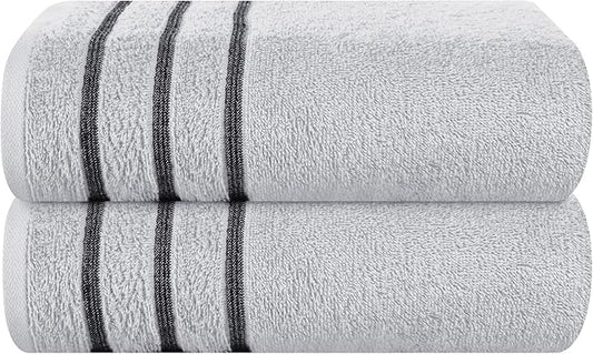 MyOwn Cotton 2 Pack Oversized Bath Towel Set 28x55 inches, Large Bath Towels, Ultra Absorbant Compact Quickdry & Lightweight Towel, Ideal for Gym Travel Camp Pool - Light Grey, 71618