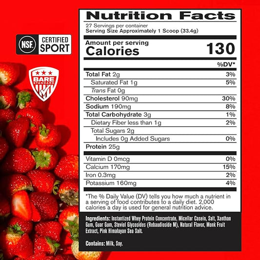 BARE PERFORMANCE NUTRITION, BPN Whey Protein Powder, Whey Protein Concentrate, Native Micellar Casein, Amazing Mixability, Strawberry