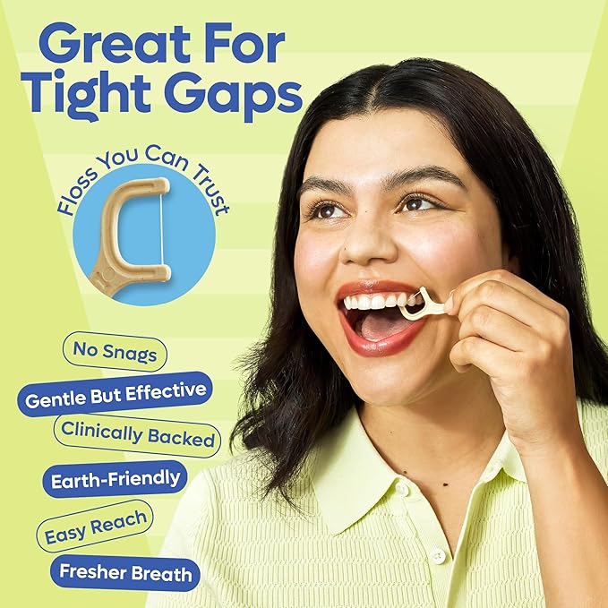 SmartLifeco Eco-Friendly Dental Floss Picks (300ct) - The Original Straw Wheat Flossers, Superior Anti-Shred Thread for Tight Gaps, Zero Waste Tooth Pick for Adults, Soft on Gum & Teeth, Vegan, Mint