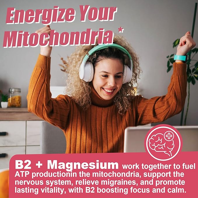 Vitamin B2 Gummies | Riboflavin 400mg for Adults and Kids | with Magnesium & CoQ10 for Energy & Migraine Relief | Sugar Free B2 Vitamin VIT B | Non GMO, Vegan, 120 Counts