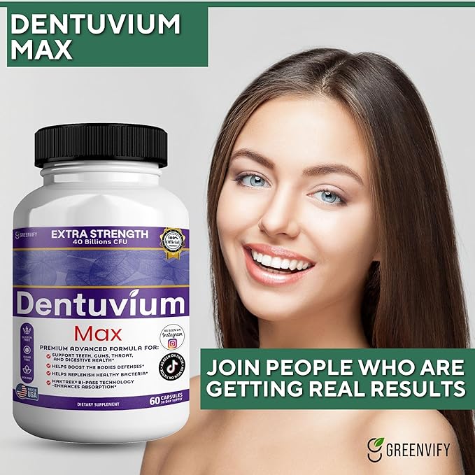 Dentuvium Max Probiotic Supplement - 40 Billion CFU - Supports Teeth Gums Throat Digestive Health - Gluten Free Sugar Free Non-GMO - 60 Capsules (5)