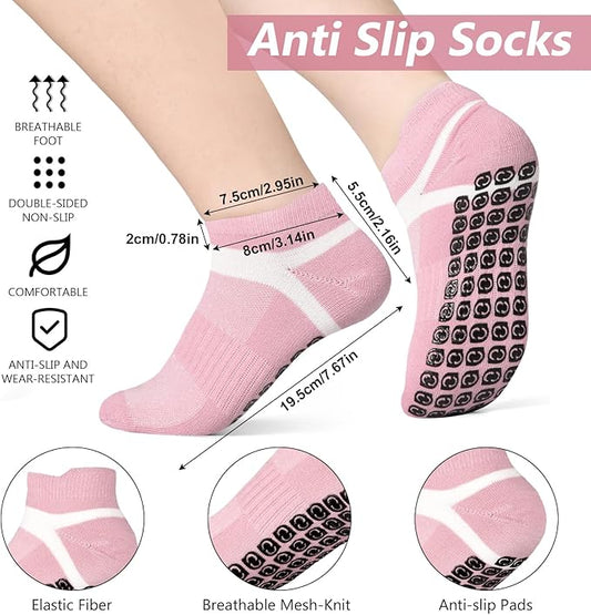 Jspupifip 4 Pairs Non Slip Yoga Socks with Grips for Women Men Pilates Grippy Socks Cotton Barre Hospital Home