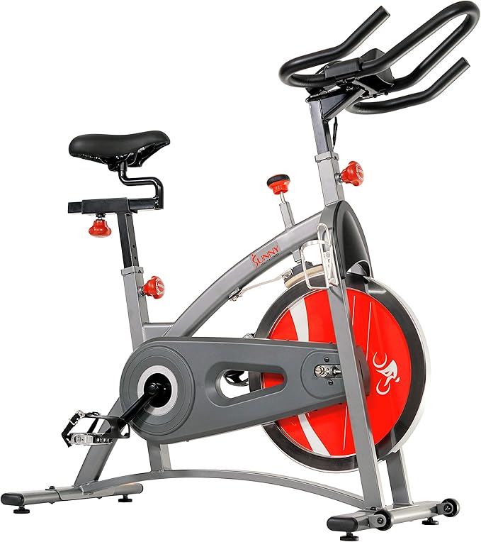 Sunny Health & Fitness Indoor Cycling Exercise Bike w/Adjustable Cushion Seat & Multi-Grip Handlebar, Stationary Workout Equipment For Adult Cardio Training, Optional Free SunnyFit App Connection