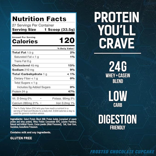 PEScience Select Protein Powder, Whey and Casein Blend, Clean Protein Powder for Women and Men, Low Calorie, Low Carb, Keto Friendly, Gluten Free - Frosted Chocolate Cupcake - 27 Servings