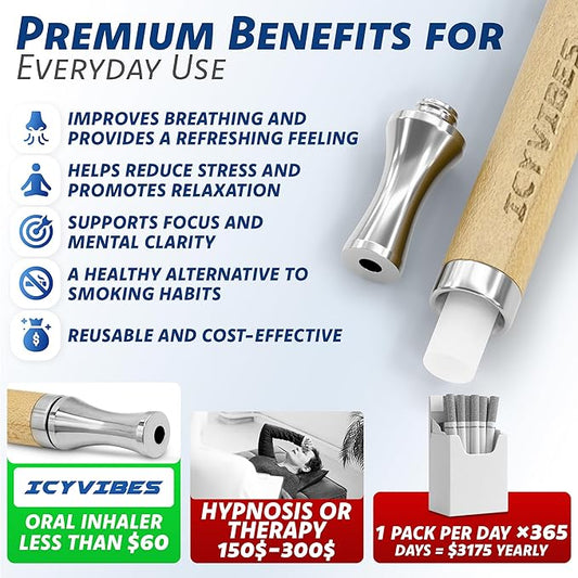 Premium Wooden Oral Inhaler Device with 15 Filters – Upgraded Herbal Extracts with Peppermint Eucalyptus Portable Aromatherapy, Natural Flavor, Refreshing Aroma & Habit Support Gift for Men & Women