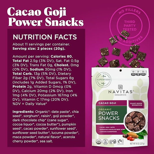 Navitas Organics Superfood Power Snacks, Cacao Goji, 8 oz. Bag, 11 Servings — Organic, Non-GMO, Gluten-Free