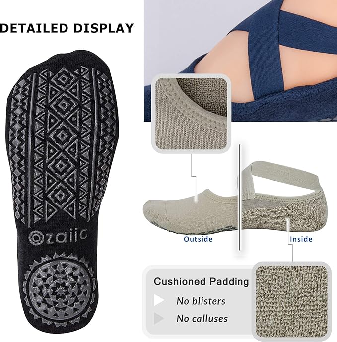 Ozaiic Yoga Socks for Women Non-Slip Grips & Straps, Ideal for Pilates, Pure Barre, Ballet, Dance, Barefoot Workout